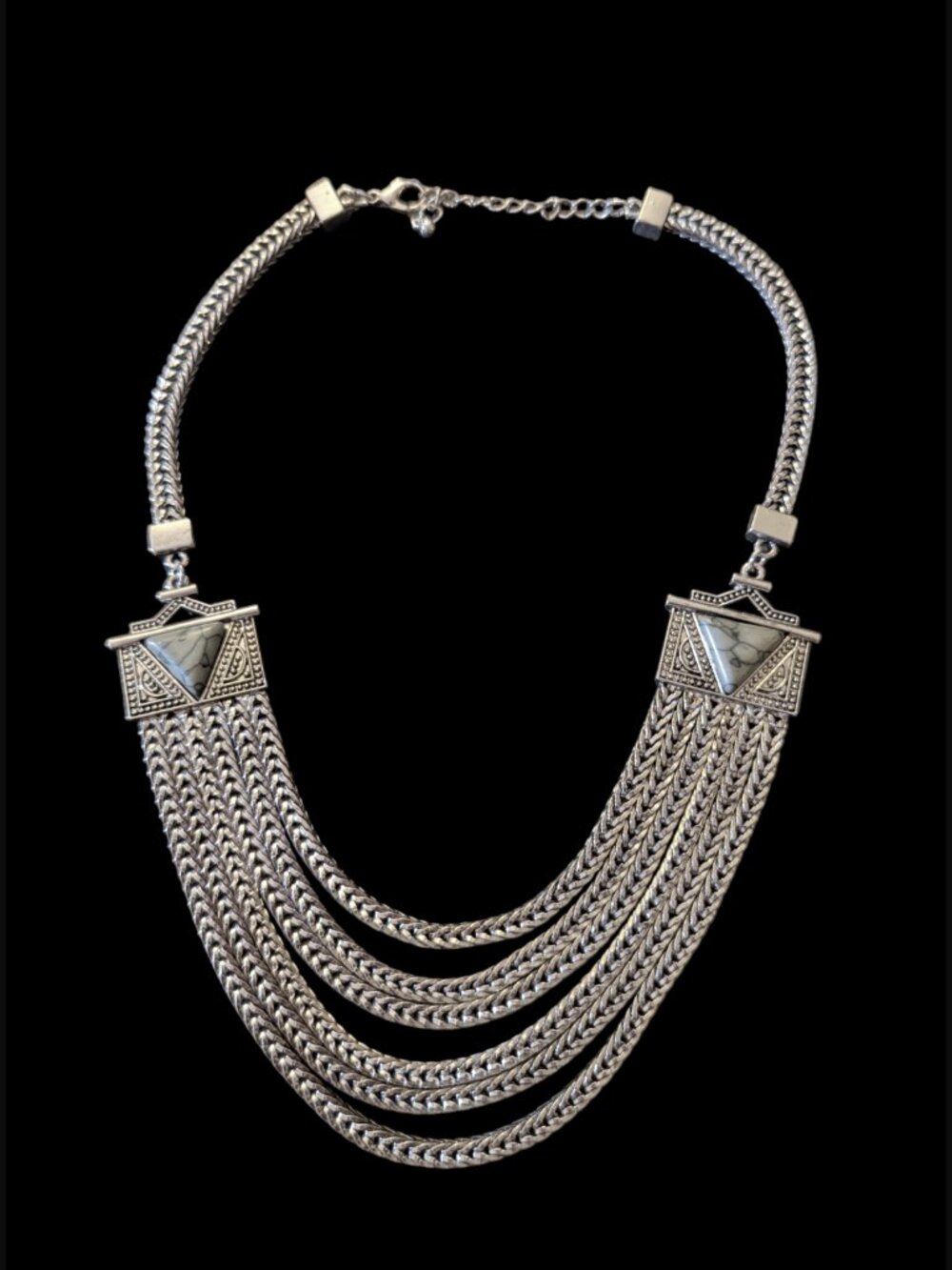 Vivi Silver Tone Antiqued Multi Strand 19.5" Long Statement Bib Necklace